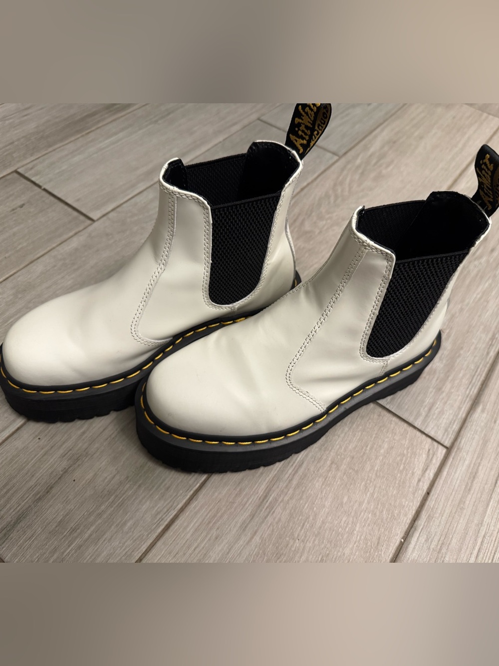 Dr. Martens White Chelsea Platform Boots.